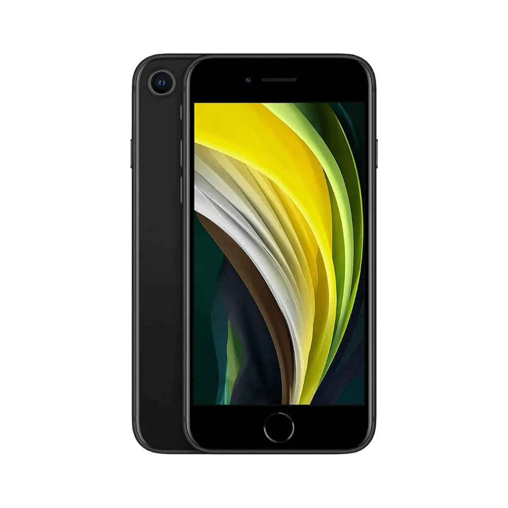 iPhone SE 2020 noir, vue avant et arrière. Réparation écran ou batterie chez iTelier Lyon. Diagnostic gratuit et prise en charge rapide avec garantie 1 an.