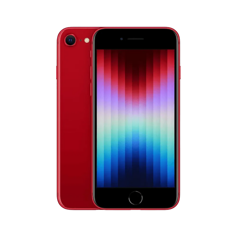 iPhone SE 2022 (Product Red) vue avant et arrière. Réparation à Lyon chez iTelier : écran, batterie ou connecteur. Diagnostic offert et garantie 12 mois.