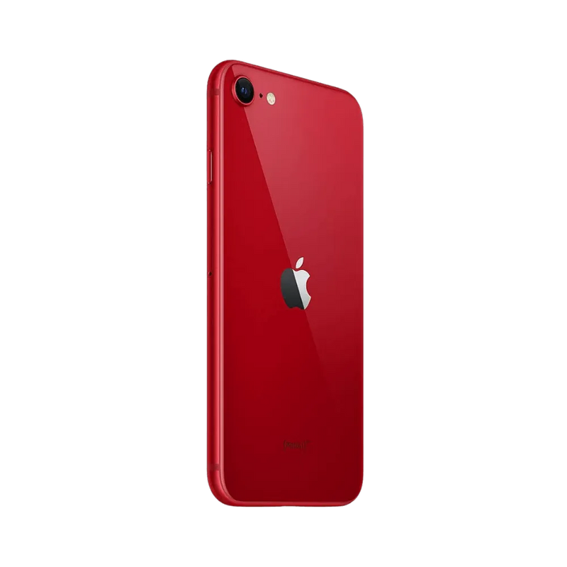 Vue inclinée de l’iPhone SE 2022 rouge. Réparations express chez iTelier Lyon. Pièces d’origine, en boutique ou envoi national sécurisé.