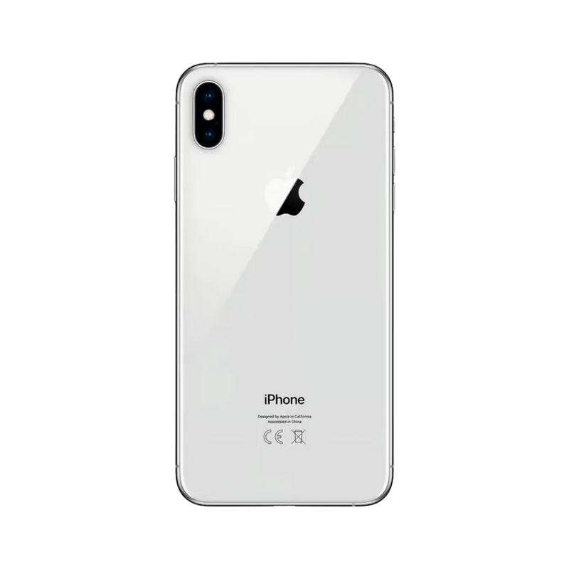 Vue arrière iPhone XS Max argent. Réparation vitre cassée, module photo ou châssis arrière chez iTelier Lyon. Service express.