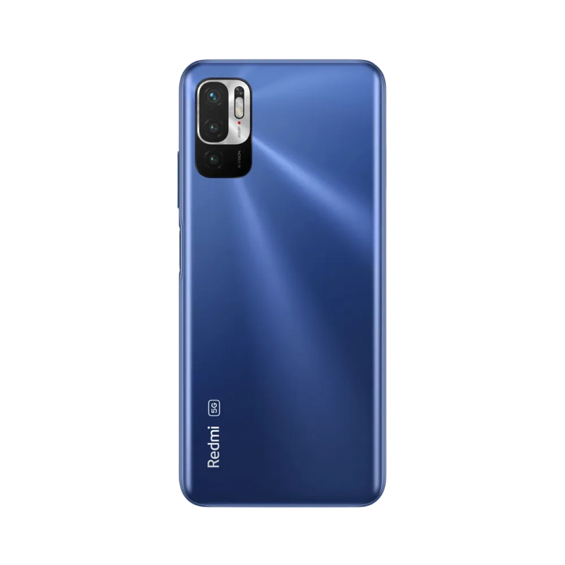 Dos du Redmi Note 10 5G bleu avec bloc photo rectangulaire — réparation appareil photo et vitre arrière par iTelier Lyon, techniciens experts, diagnostic offert et pièces garanties 1 an.