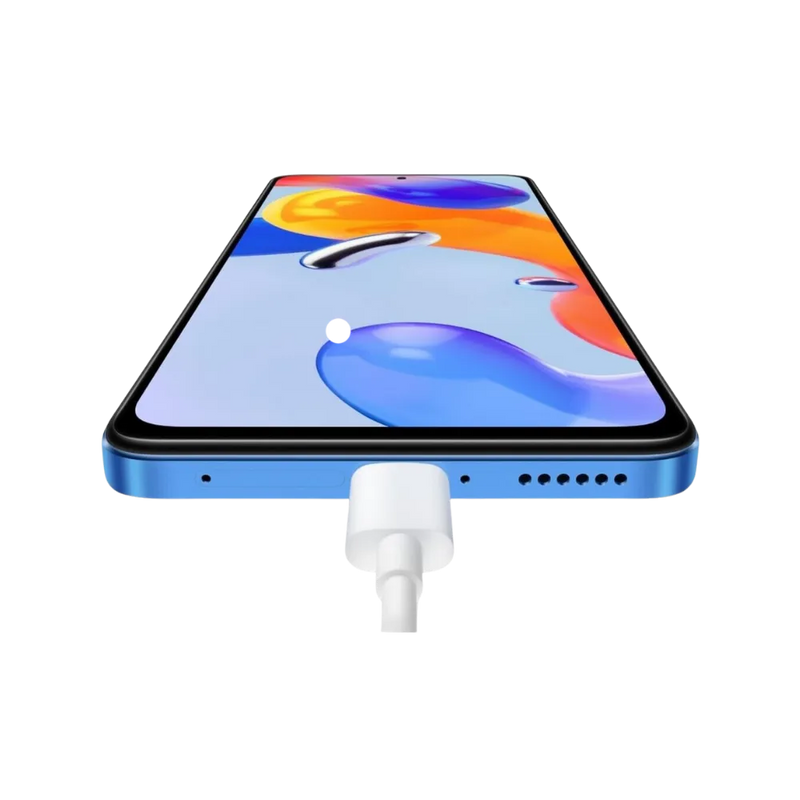 Bas du Redmi Note 11 Pro 5G avec câble USB-C branché — réparation connecteur de charge, remplacement micro ou haut-parleur chez iTelier Lyon, diagnostic gratuit, service express en boutique Lyon et envoi postal national.