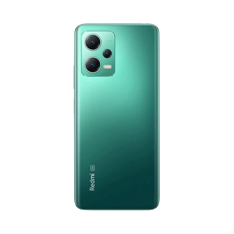 Dos du Redmi Note 12 5G vert avec triple capteur photo — réparation lentille caméra, remplacement vitre arrière fissurée et changement batterie par iTelier Lyon, techniciens experts, réparation rapide garantie 12 mois.