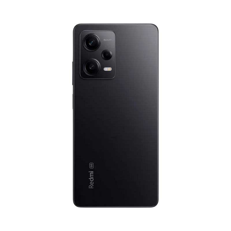 Dos du Redmi Note 12 Pro 5G noir avec triple capteur photo et flash LED — réparation lentille caméra, remplacement vitre arrière cassée et maintenance batterie par iTelier Lyon, techniciens certifiés, service rapide et écologique.
