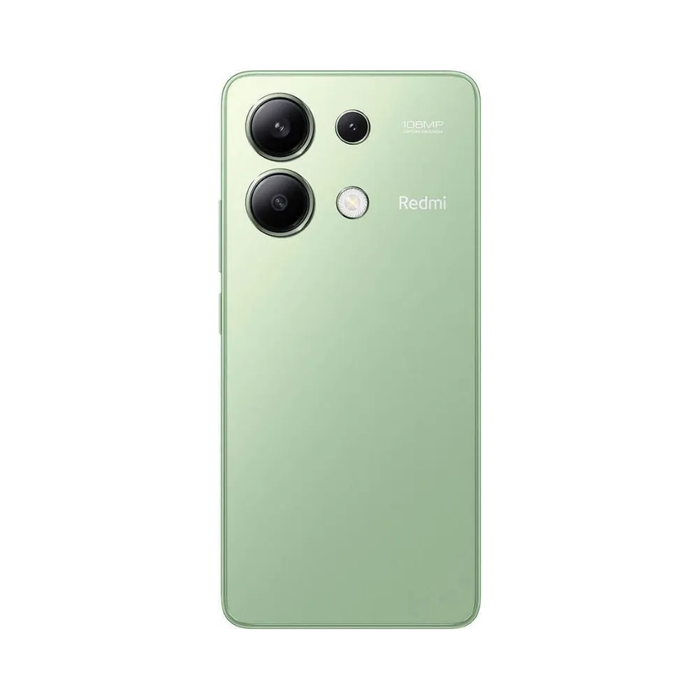 Dos du Redmi Note 13 4G vert avec double module photo et flash LED — réparation lentille caméra, remplacement vitre arrière fissurée et maintenance batterie par iTelier Lyon, techniciens experts, service rapide et écologique.