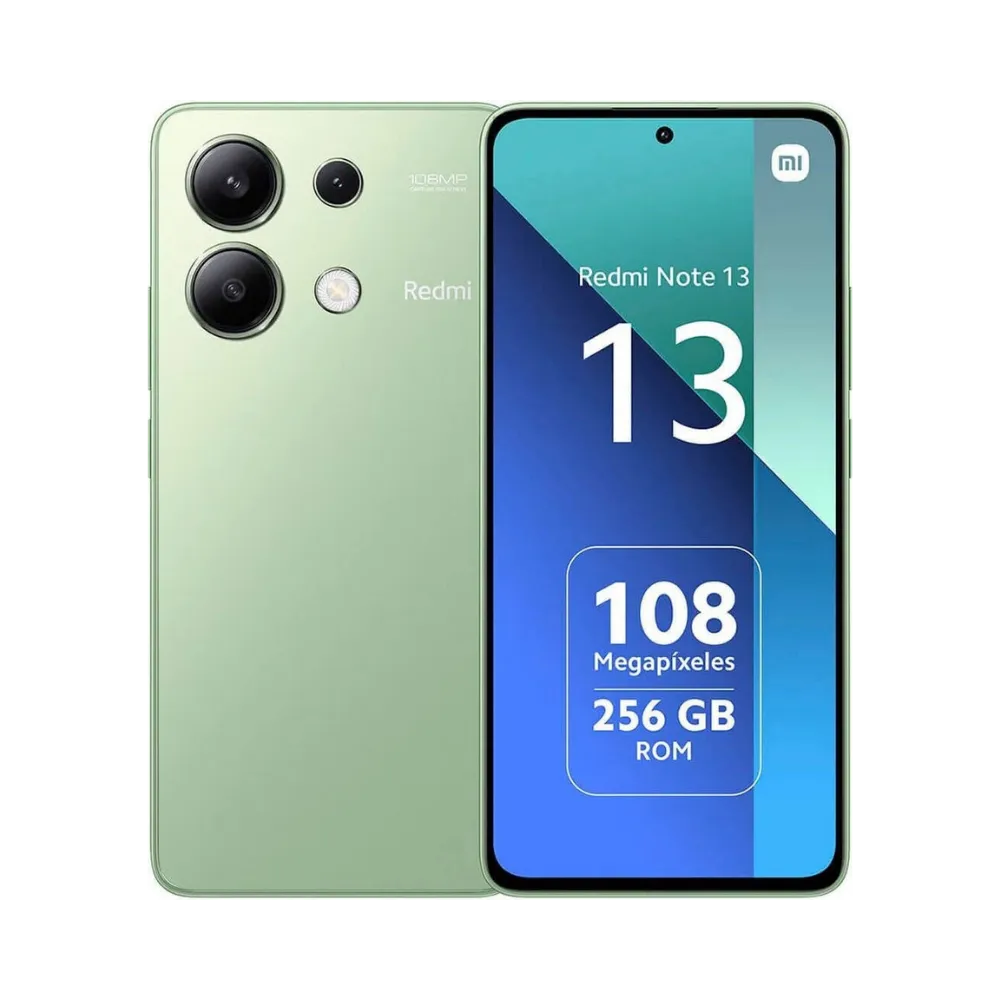 Redmi Note 13 4G vert en vue avant et arrière — réparation écran AMOLED 120Hz, remplacement vitre tactile cassée et changement batterie par iTelier Lyon, devis gratuit, réparation rapide en boutique Lyon 6 ou par correspondance France entière.