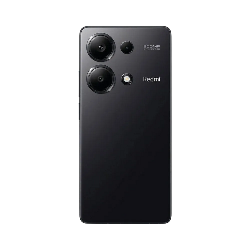 Dos du Redmi Note 13 Pro 4G noir avec triple capteur photo — réparation lentille caméra, remplacement vitre arrière fissurée et maintenance batterie par iTelier Lyon, techniciens certifiés, service écologique et rapide.