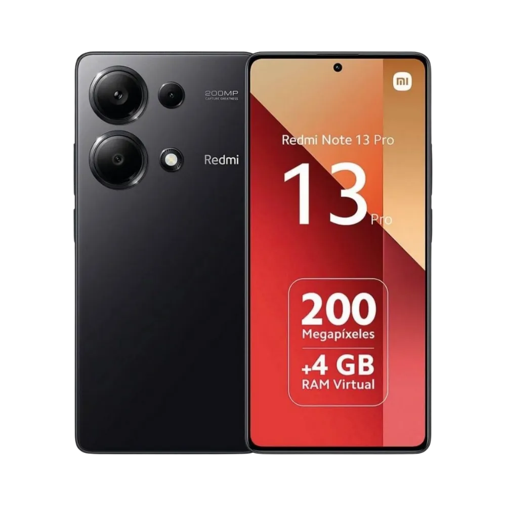 Redmi Note 13 Pro 4G noir en vue avant et arrière — réparation écran AMOLED 120Hz, remplacement vitre cassée et changement batterie par iTelier Lyon, devis gratuit, service rapide en boutique Lyon 6 ou par correspondance partout en France.