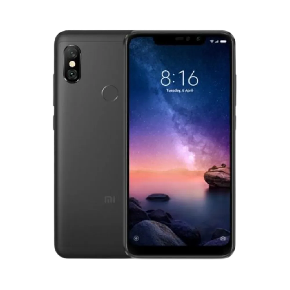 Redmi Note 6 Pro noir en vue avant et arrière — réparation écran, vitre arrière et batterie par iTelier Lyon, diagnostic gratuit, pièces d’origine garanties 1 an, service express et envoi national.