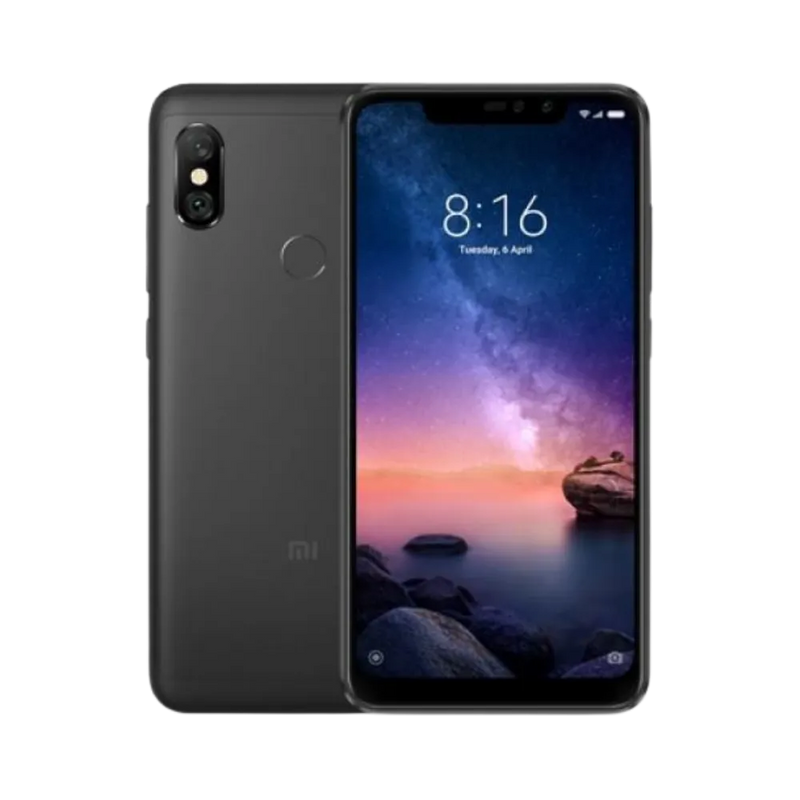 Redmi Note 6 Pro noir en vue avant et arrière — réparation écran, vitre arrière et batterie par iTelier Lyon, diagnostic gratuit, pièces d’origine garanties 1 an, service express et envoi national.