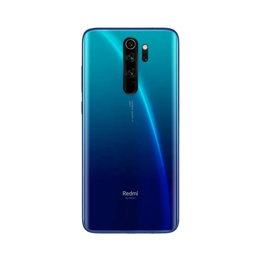 Dos du Redmi Note 8 Pro bleu avec bloc photo vertical centré — réparation appareil photo et vitre arrière chez iTelier Lyon, techniciens experts, diagnostic offert et pièces garanties 1 an.