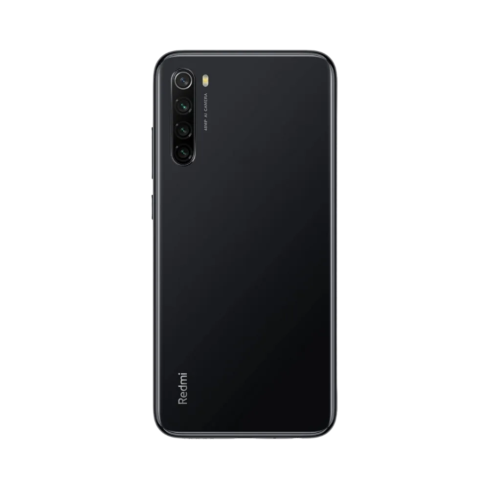Dos du Redmi Note 8 noir avec bloc photo vertical — réparation appareil photo et vitre arrière chez iTelier Lyon, techniciens experts, diagnostic offert et pièces garanties 1 an.