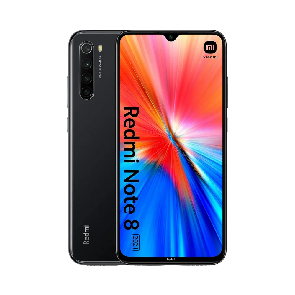 Redmi Note 8 noir en vue avant et arrière — réparation écran, vitre arrière et batterie par iTelier Lyon, diagnostic gratuit, pièces d’origine garanties 1 an, service express et envoi national.