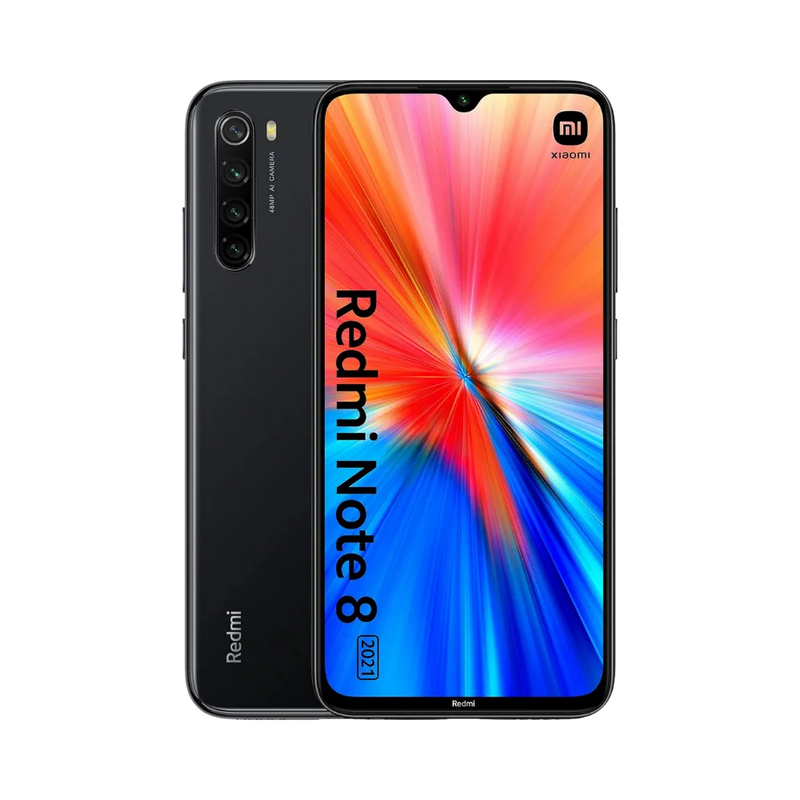 Redmi Note 8 noir en vue avant et arrière — réparation écran, vitre arrière et batterie par iTelier Lyon, diagnostic gratuit, pièces d’origine garanties 1 an, service express et envoi national.