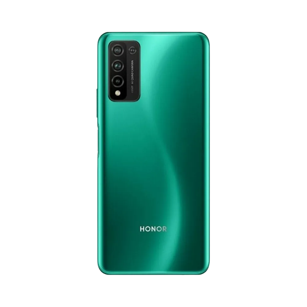 Honor 10X Lite vert vu de dos en position verticale, module photo rectangulaire en haut à gauche avec quatre capteurs visibles, image optimisée pour réparations vitre arrière et remplacement caméra chez iTelier Lyon.