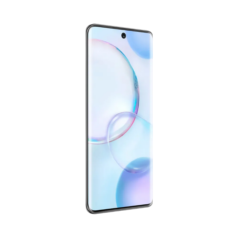 Honor 50 noir en position verticale, écran lumineux avec fond clair et poinçon central pour caméra frontale, idéal pour illustrer réparation écran original et diagnostic gratuit chez iTelier Lyon.