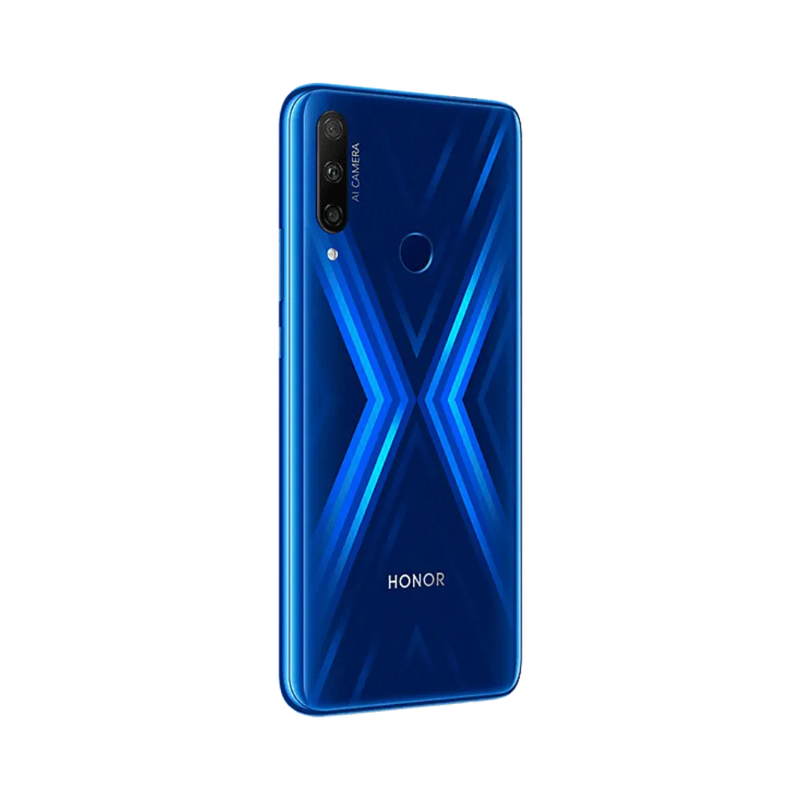 Honor 9X bleu vu de profil en position verticale, finesse et boutons latéraux visibles, parfait pour représentations réparations boutons latéraux et port de charge par iTelier Lyon.