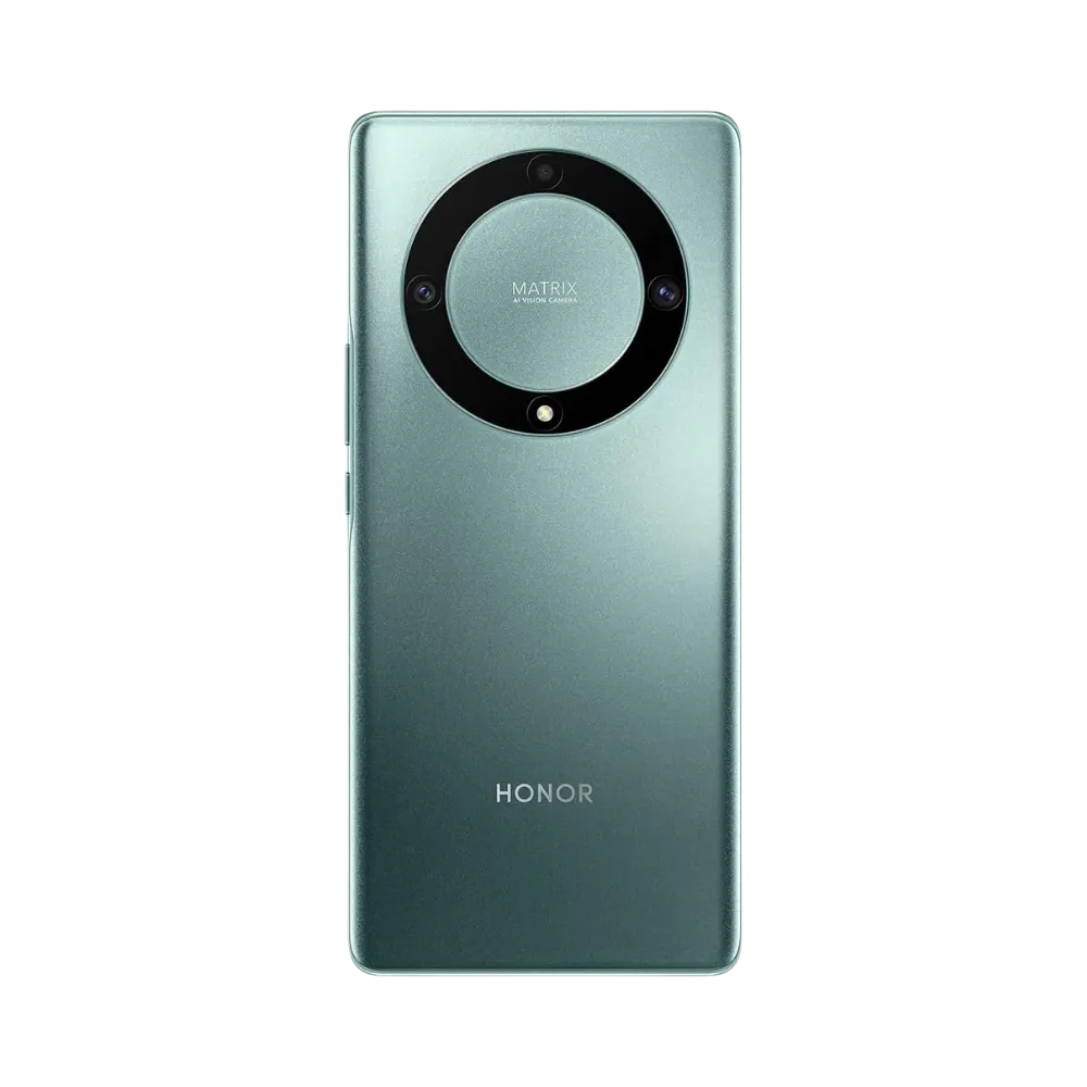 Honor Magic 5 Lite vert vu de dos en position verticale, grand bloc photo circulaire centré bien visible, image optimisée pour réparations vitre arrière et remplacement caméra chez iTelier Lyon.