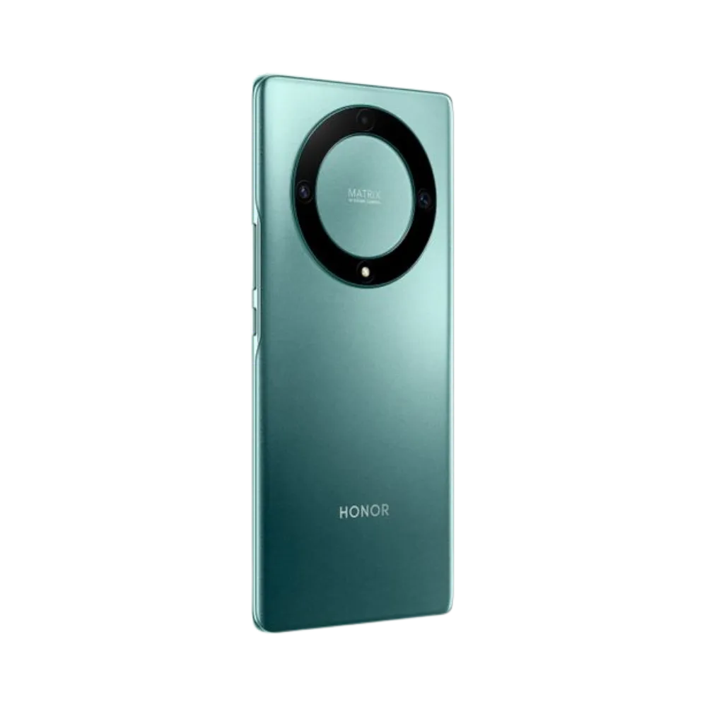 Honor Magic 5 Lite vert vu de profil en position verticale, tranches latérales fines visibles, parfait pour représenter réparations boutons latéraux et port de charge par iTelier Lyon.