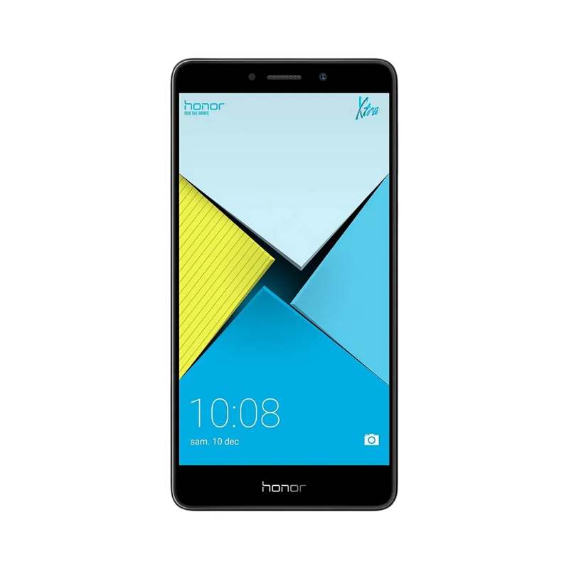 Honor X6 gris vu de face, écran allumé avec affichage lumineux et design classique à bordures, idéal pour réparations écran LCD et vitre tactile chez iTelier Lyon.