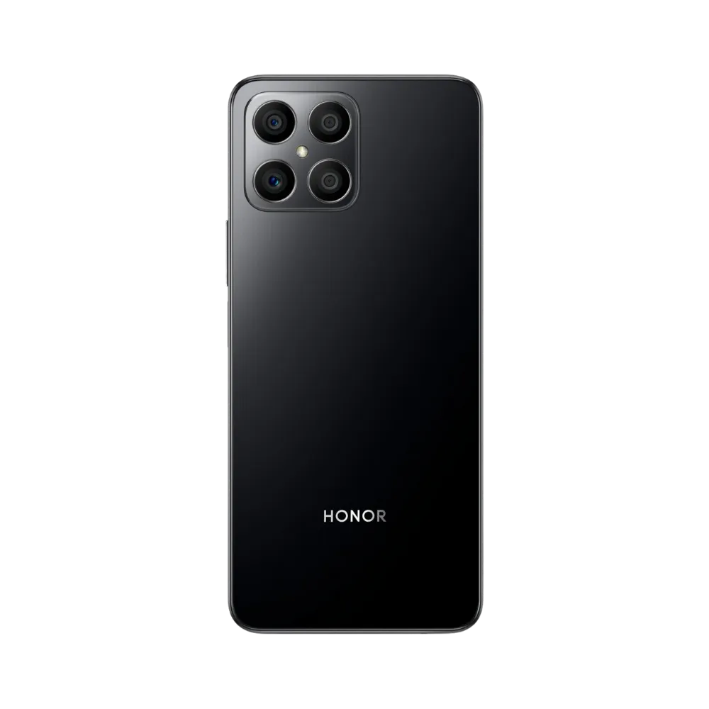 Honor X8 5G noir vu de dos, triple caméra intégrée dans un module carré en haut à gauche, design élégant, optimisé pour réparations vitre arrière et remplacement appareil photo chez iTelier Lyon.