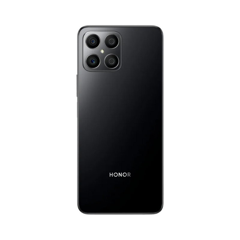 Honor X8 5G noir vu de dos, triple caméra intégrée dans un module carré en haut à gauche, design élégant, optimisé pour réparations vitre arrière et remplacement appareil photo chez iTelier Lyon.