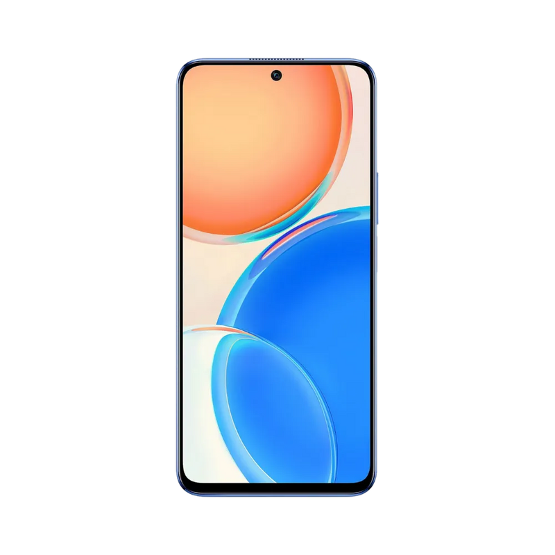 Honor X8 bleu vu de face, écran lumineux avec affichage moderne et poinçon central, idéal pour illustrer remplacement écran LCD et vitre tactile chez iTelier Lyon.