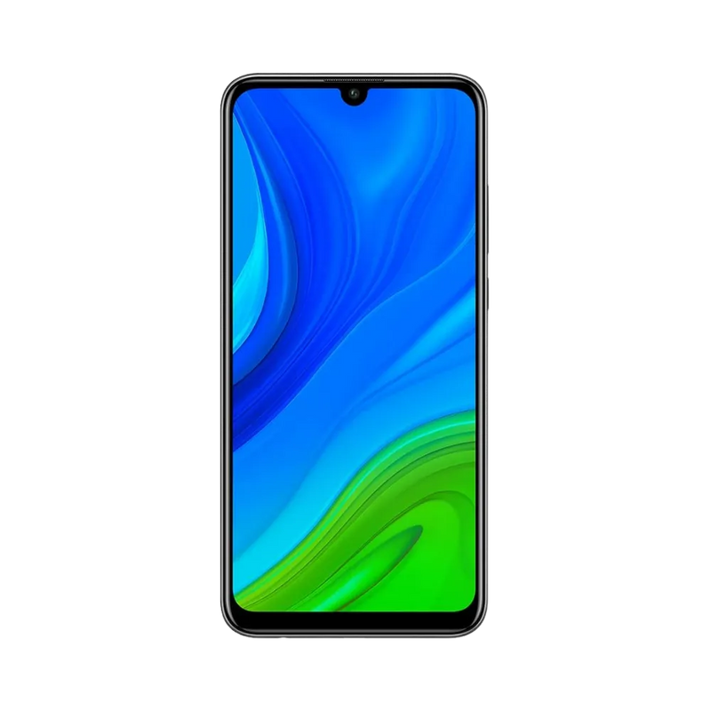 Huawei P Smart 2020 affiché en vue frontale avec écran allumé montrant fond bleu et vert. Illustration iTelier Lyon pour réparation écran cassé, vitre tactile, diagnostic offert et service rapide garanti.