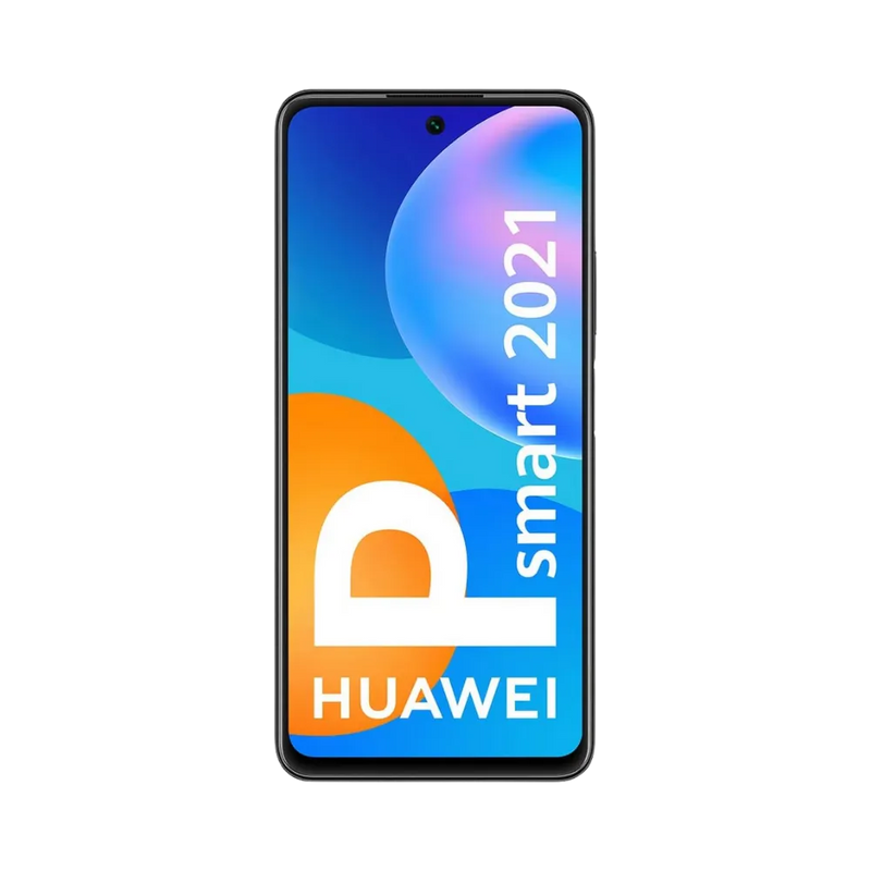 Huawei P Smart 2021 affiché en vue frontale avec écran allumé montrant interface colorée. Illustration iTelier Lyon pour réparation écran cassé, vitre tactile, diagnostic offert et service rapide garanti.