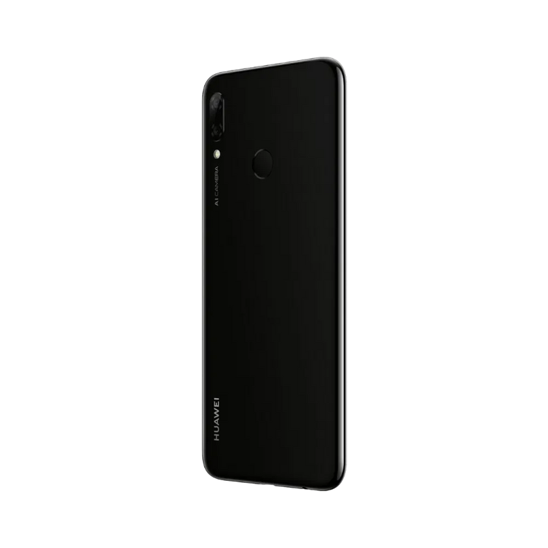 Huawei P Smart Plus 2019 incliné laissant voir arrière noir et module photo proéminent. Photo optimisée iTelier Lyon pour réparation vitre arrière, écran, batterie et diagnostic gratuit.