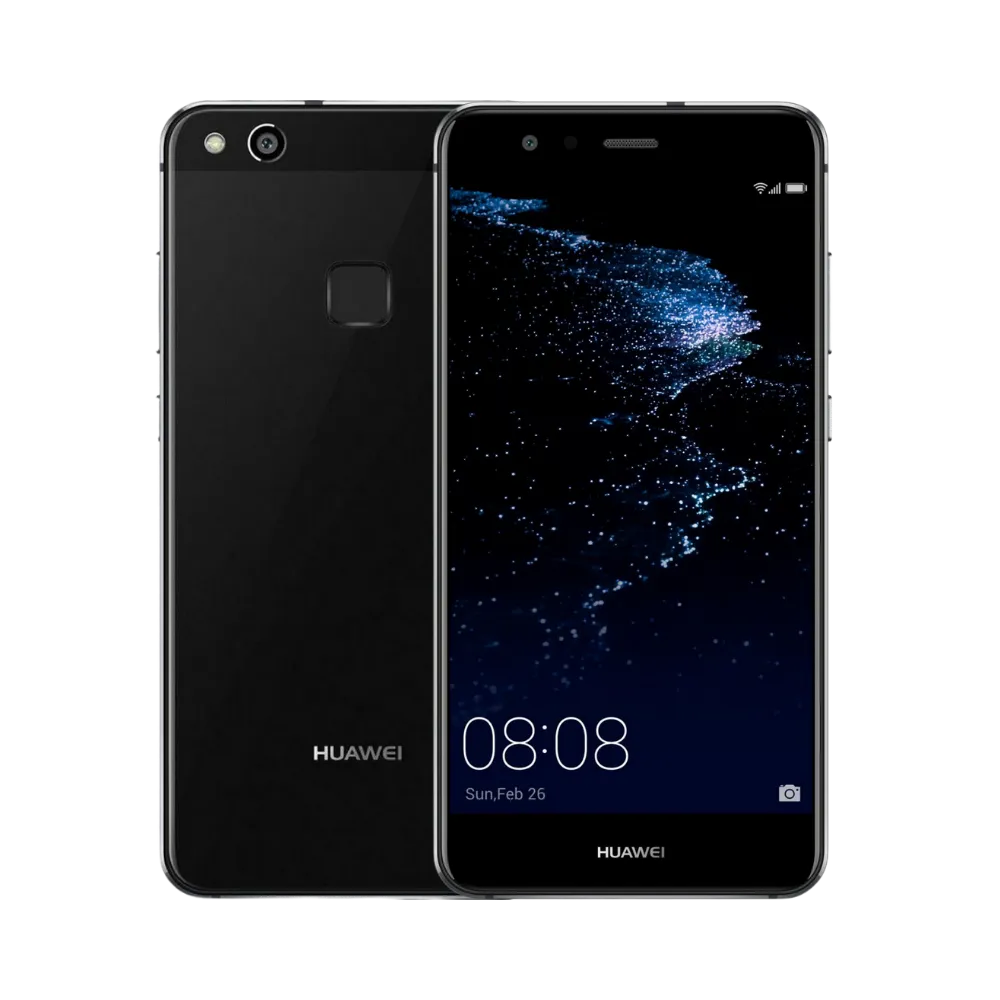 Photo Huawei P10 Lite en vue avant avec écran allumé et arrière noir visible, angle trois quarts. Image optimisée iTelier Lyon pour réparation écran LCD, batterie, diagnostic gratuit et pièces garanties.