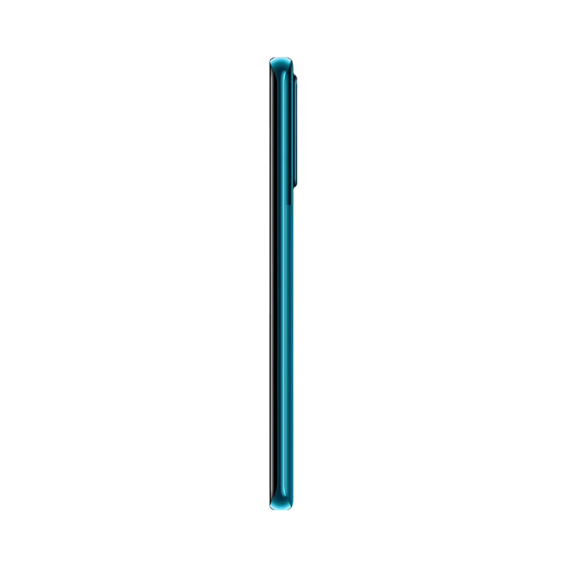 Huawei P30 Pro présenté de profil bleu océan, finesse du châssis incurvé et boutons latéraux visibles. Image optimisée iTelier Lyon pour réparation boutons, connecteur et diagnostic gratuit.
