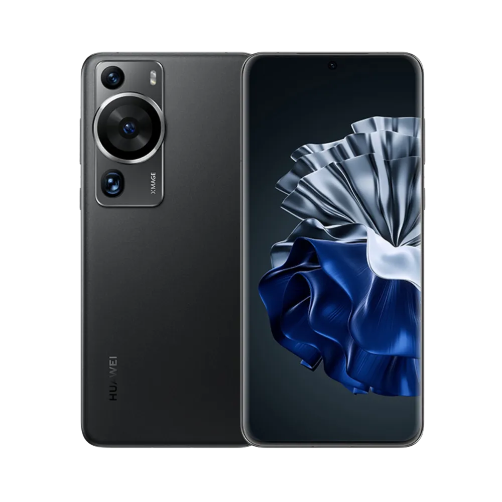 Photo Huawei P60 Pro en vue avant avec écran allumé et arrière noir visible, angle trois quarts. Image optimisée iTelier Lyon pour réparation écran OLED, batterie, diagnostic gratuit et pièces garanties.