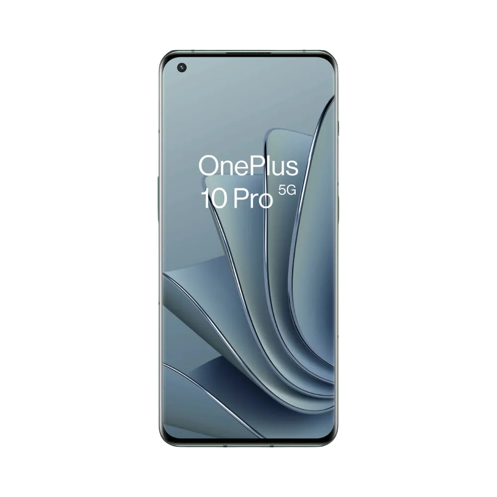 Réparation OnePlus 10 Pro iTelier Lyon – téléphone présenté de face en position verticale, écran allumé avec fond bleu-gris marqué Never Settle, idéal pour réparation écran, diagnostic offert et changement batterie rapide.