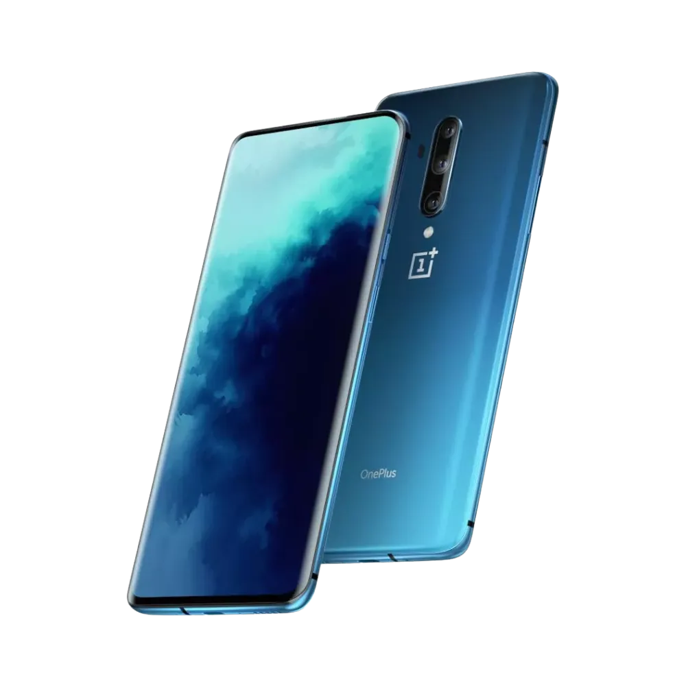 Réparation OnePlus 7T Pro iTelier Lyon – smartphone présenté en légère inclinaison trois quarts, mettant en avant l’écran incurvé lumineux et la finesse du design, idéal pour réparation écran, vitre arrière et diagnostic complet.
