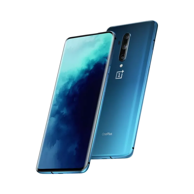 Réparation OnePlus 7T Pro iTelier Lyon – smartphone présenté en légère inclinaison trois quarts, mettant en avant l’écran incurvé lumineux et la finesse du design, idéal pour réparation écran, vitre arrière et diagnostic complet.