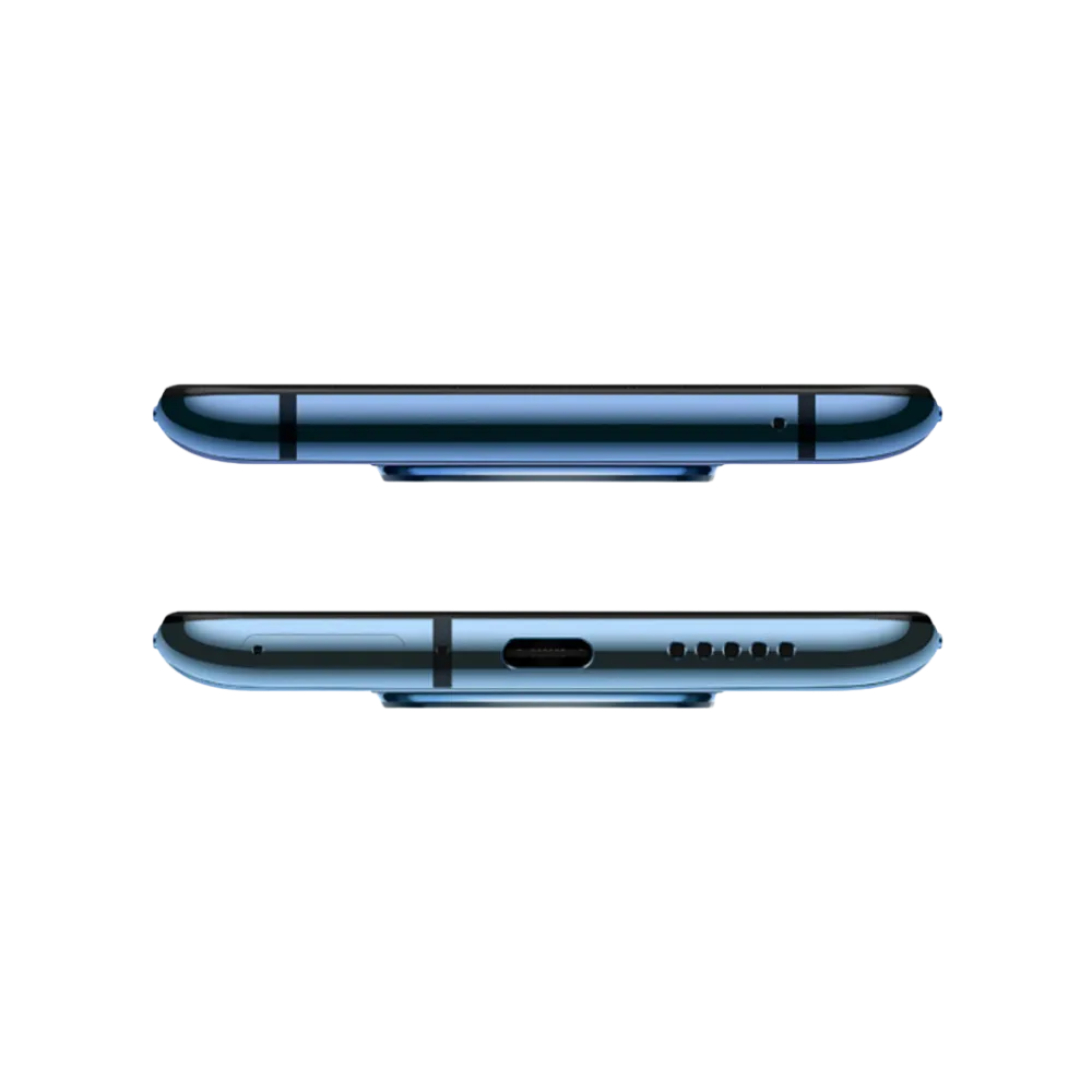 Réparation OnePlus 7T iTelier Lyon – smartphone présenté en vue du dessus et du dessous, connecteur USB-C, haut-parleur et micro visibles, optimisé pour réparation connecteur de charge, haut-parleur et diagnostic complet.