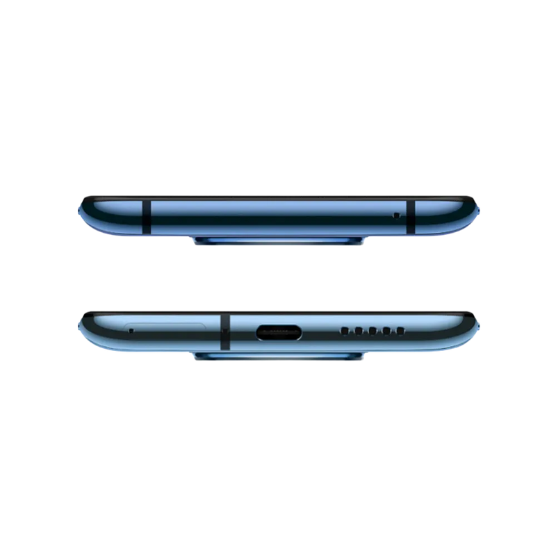 Réparation OnePlus 7T iTelier Lyon – smartphone présenté en vue du dessus et du dessous, connecteur USB-C, haut-parleur et micro visibles, optimisé pour réparation connecteur de charge, haut-parleur et diagnostic complet.