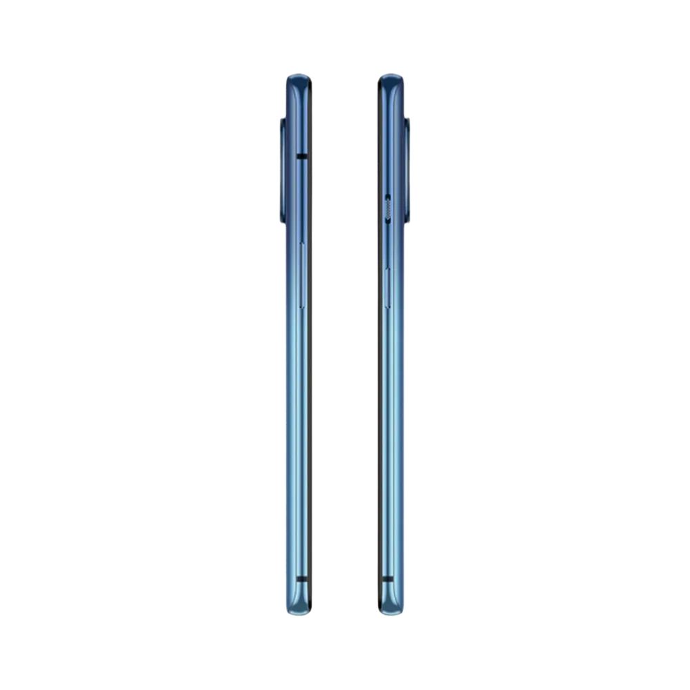 Réparation OnePlus 7T iTelier Lyon – smartphone affiché de profil gauche et droit en position verticale, finesse et boutons latéraux visibles, adapté aux réparations bouton power, volume et remplacement connecteur de charge.