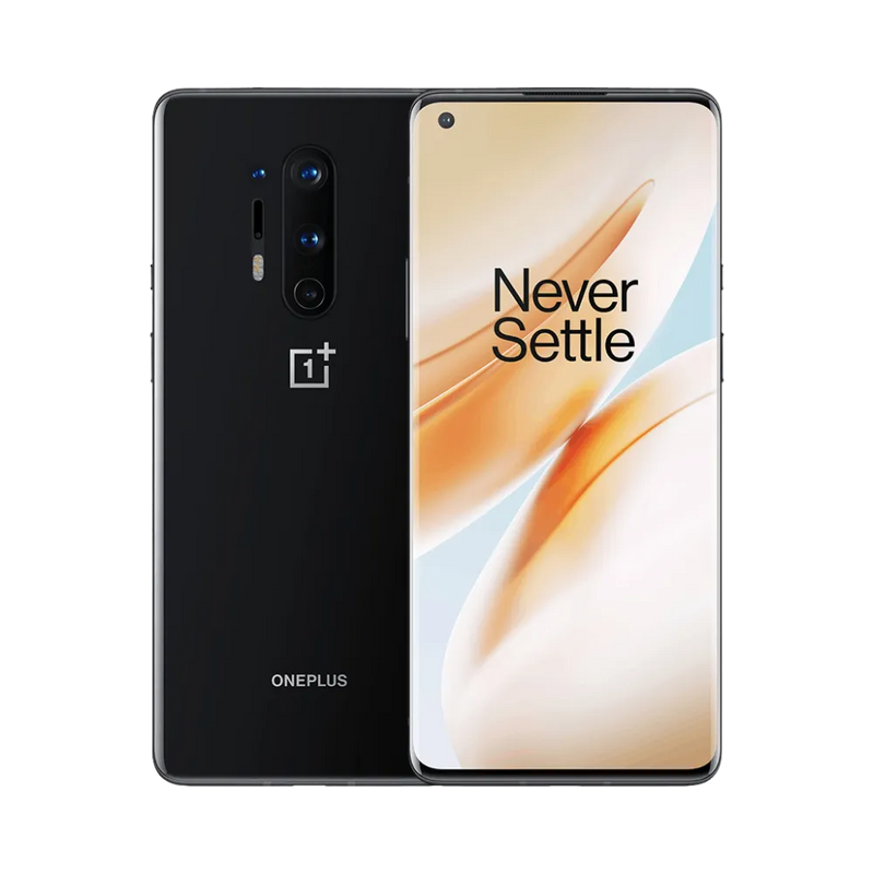 Réparation OnePlus 8 Pro iTelier Lyon – smartphone affiché avec écran avant allumé en position verticale et dos noir mat visible à gauche avec quadruple capteur photo vertical, optimisé pour remplacement écran, batterie et diagnostic gratuit.
