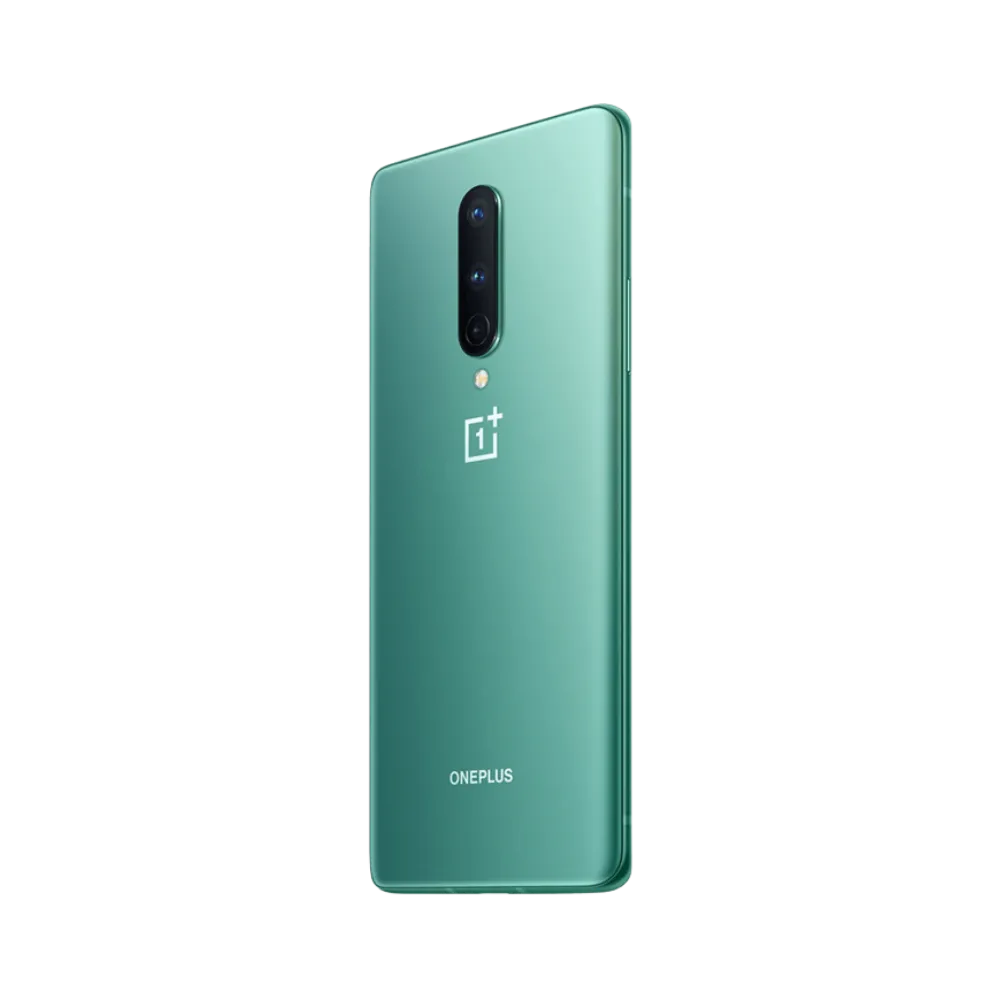 Réparation OnePlus 8 iTelier Lyon – smartphone affiché de profil gauche et droit en position verticale, finesse et boutons latéraux visibles, adapté aux réparations bouton power, volume et remplacement connecteur de charge.
