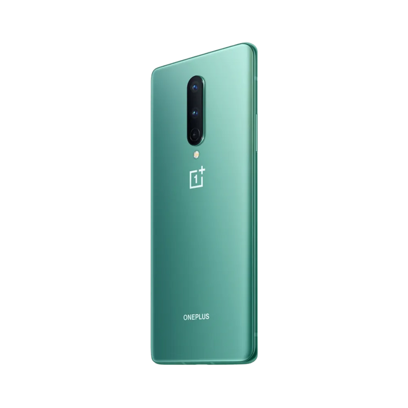Réparation OnePlus 8 iTelier Lyon – smartphone affiché de profil gauche et droit en position verticale, finesse et boutons latéraux visibles, adapté aux réparations bouton power, volume et remplacement connecteur de charge.