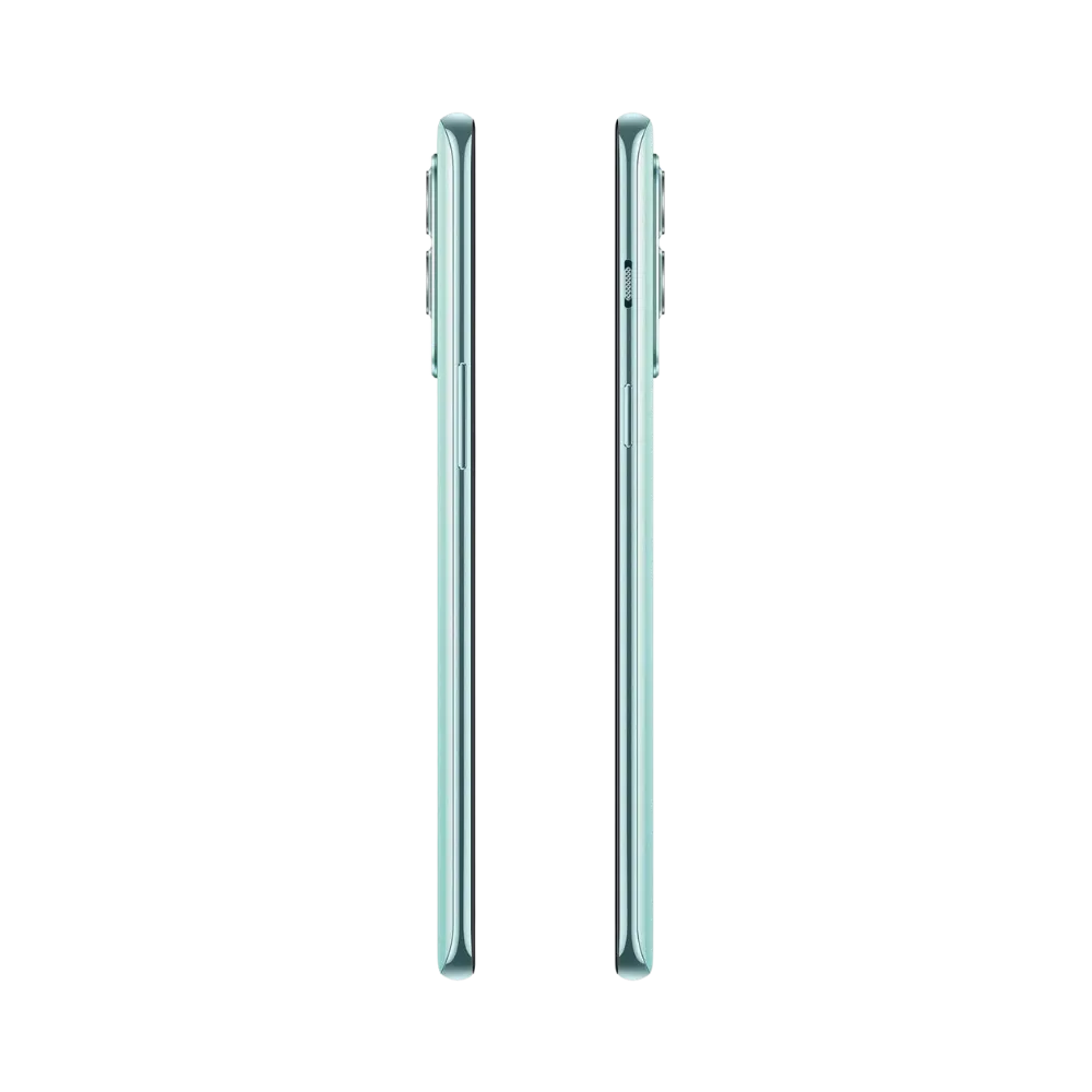 Réparation OnePlus Nord 2 iTelier Lyon – smartphone affiché de profil gauche et droit en position verticale, finesse et boutons latéraux visibles, adapté aux réparations bouton power, volume et remplacement connecteur de charge.