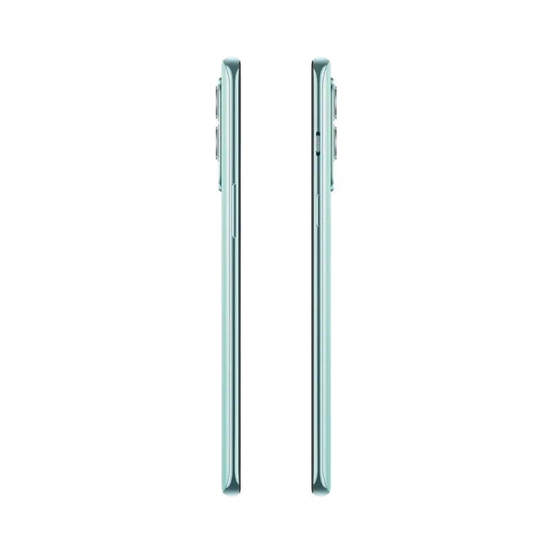 Réparation OnePlus Nord 2 iTelier Lyon – smartphone affiché de profil gauche et droit en position verticale, finesse et boutons latéraux visibles, adapté aux réparations bouton power, volume et remplacement connecteur de charge.