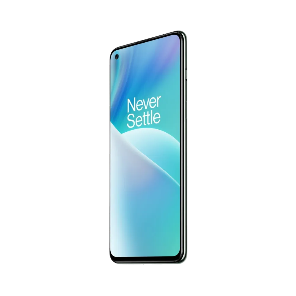 Réparation OnePlus Nord 2T iTelier Lyon – téléphone présenté de face en position verticale, écran allumé avec fond bleu et violet marqué Never Settle, idéal pour réparation écran, diagnostic offert et changement batterie rapide.