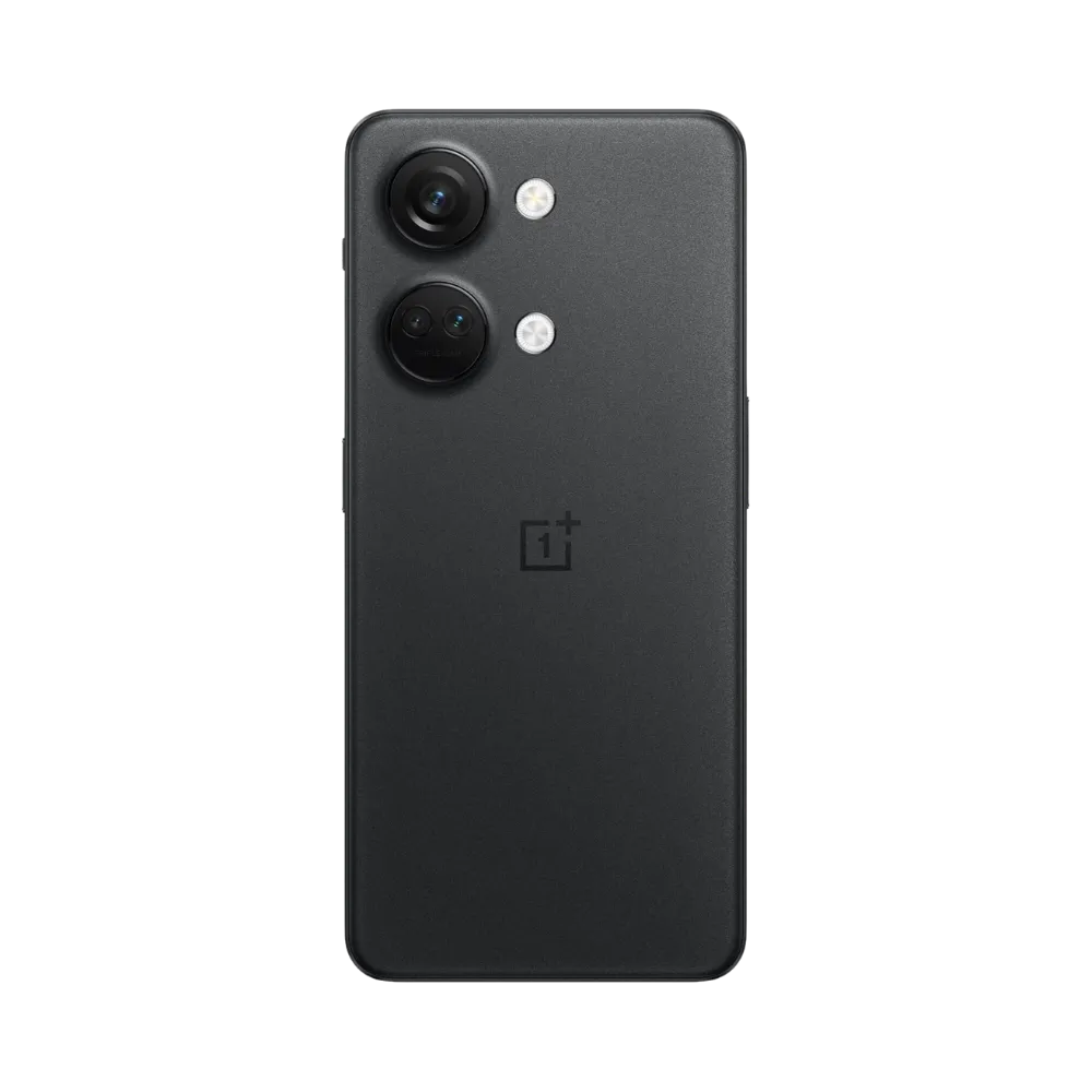 Réparation OnePlus Nord 3 iTelier Lyon – smartphone montré de dos en position verticale, coloris noir mat avec triple capteur photo vertical, optimisé pour réparation vitre arrière, caméra et batterie.