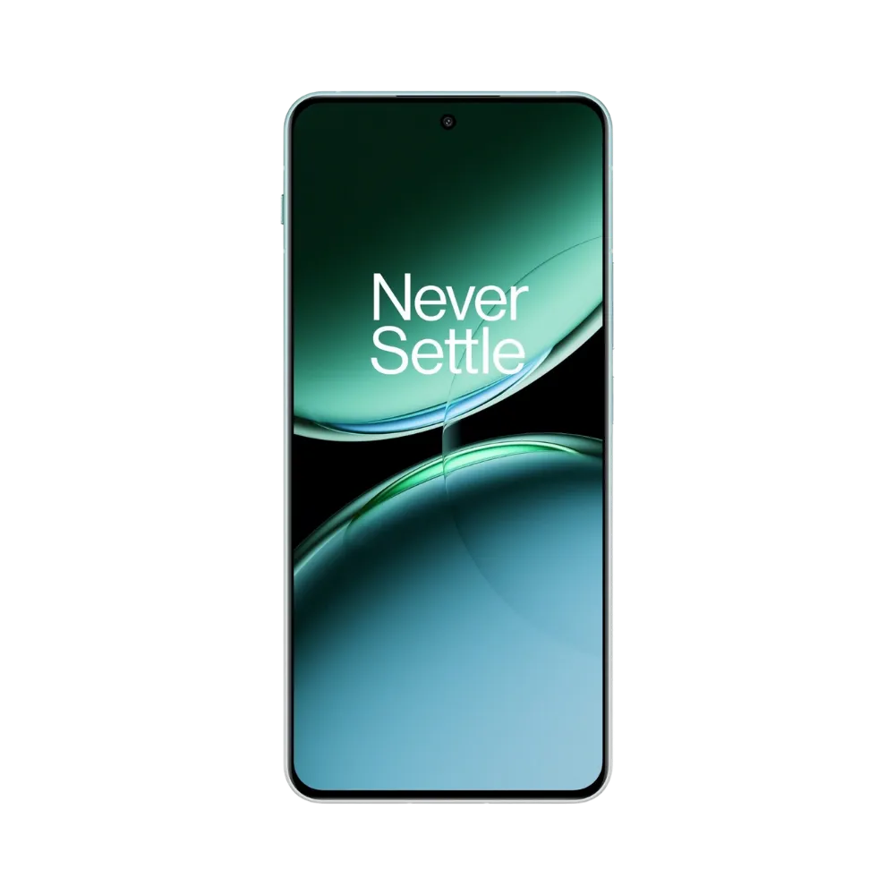 Réparation OnePlus Nord 4 iTelier Lyon – téléphone présenté de face en position verticale, écran allumé avec fond vert sombre marqué Never Settle, idéal pour réparation écran, diagnostic offert et changement batterie rapide.