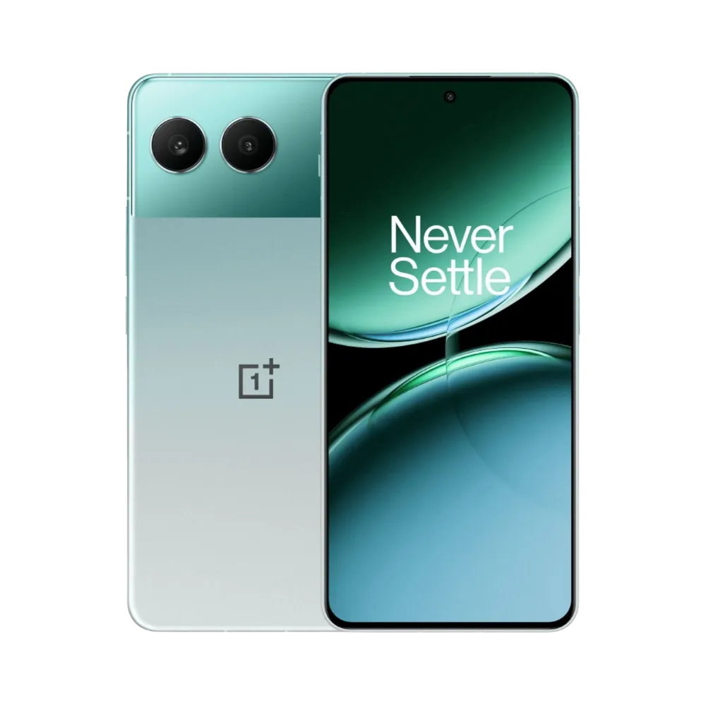 Réparation OnePlus Nord 4 iTelier Lyon – smartphone affiché avec écran avant allumé en position verticale et dos vert clair visible à gauche avec double capteur photo horizontal, optimisé pour remplacement écran, batterie et diagnostic gratuit.