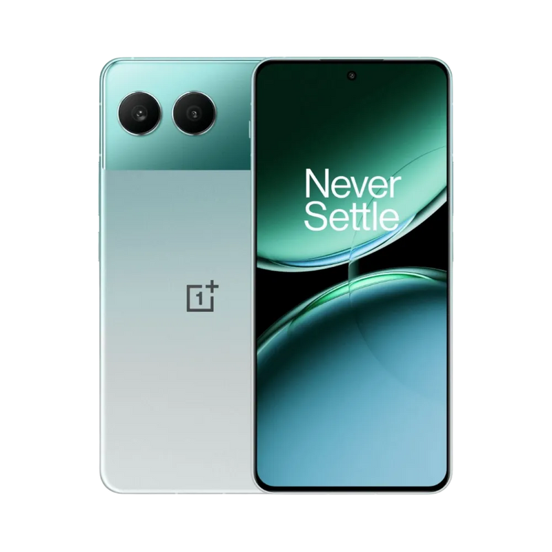 Réparation OnePlus Nord 4 iTelier Lyon – smartphone affiché avec écran avant allumé en position verticale et dos vert clair visible à gauche avec double capteur photo horizontal, optimisé pour remplacement écran, batterie et diagnostic gratuit.
