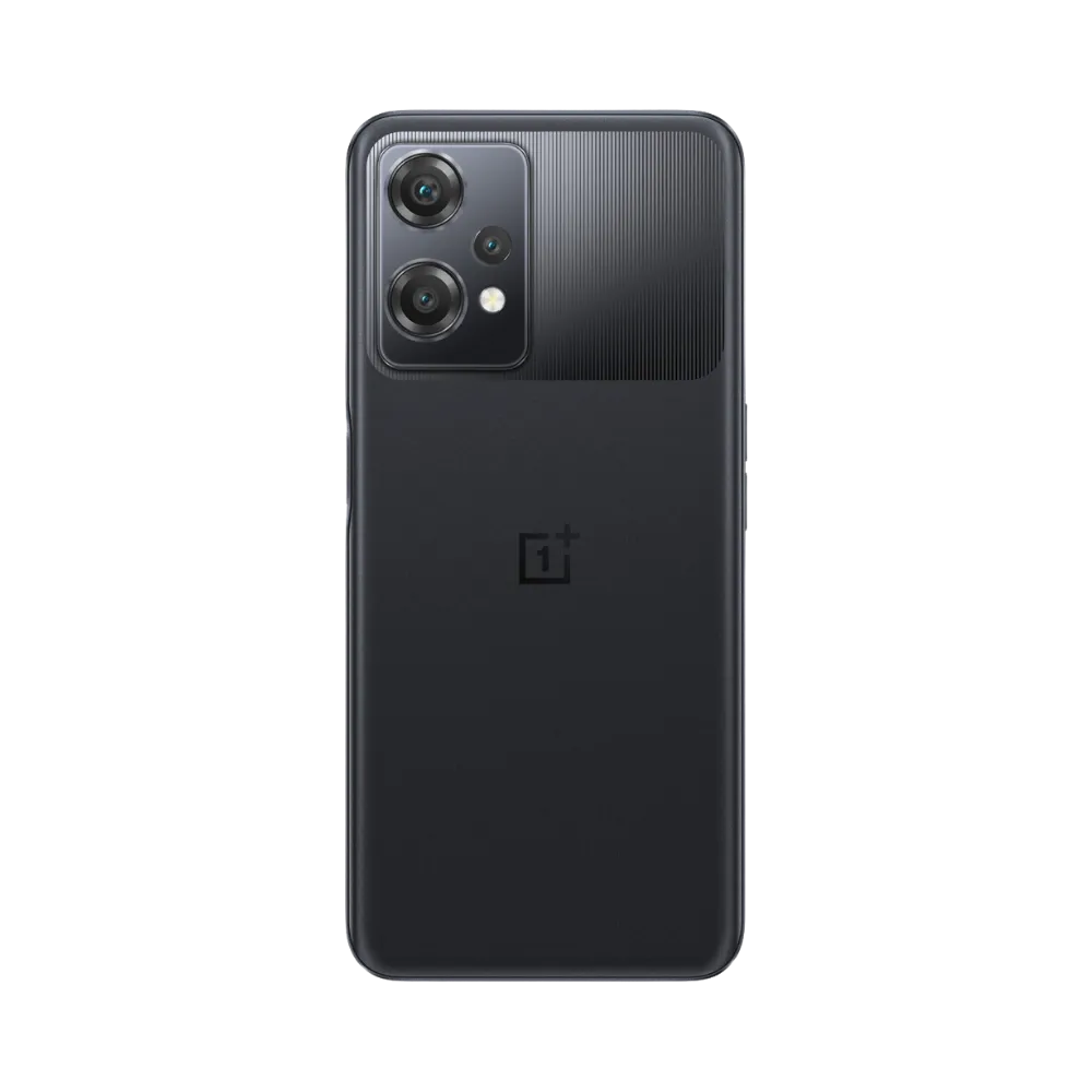Réparation OnePlus Nord CE 2 Lite iTelier Lyon – smartphone montré de dos en position verticale, coloris noir mat avec triple capteur photo vertical, optimisé pour réparation vitre arrière, caméra et batterie.